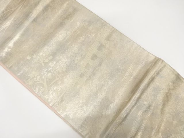 アンティーク　橋に楓・芒模様織り出し袋帯（着用可）